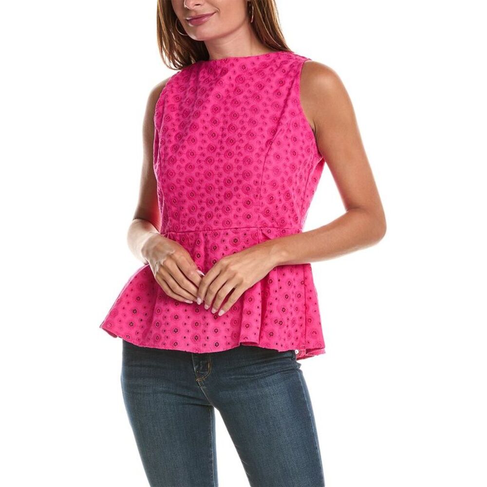 Sail to Sable Hot Pink Eyelet Peplum Sleeveless Top